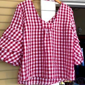 VELVET HEART Red/White checker blouse 3/4 sleeves
